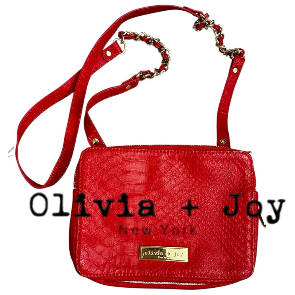 Olivia + Joy Red Textured Crossbody Bag with Chain Strap NWOT